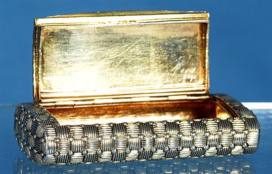 A good George III silver gilt snuff box, by John Reily, Length 81mm Weight 3.6oz/115grms